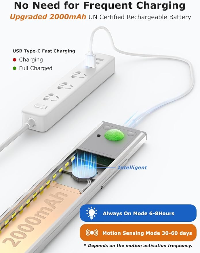 12" Ultra-Thin Under Cabinet Lighting Wireless, Aluminum Alloy Under Counter Lights for Kitchen, 3-Color-Temps Magnetic Closet Lights, Rechargeable Motion Sensor Light Indoor (6 Pack, Silver)