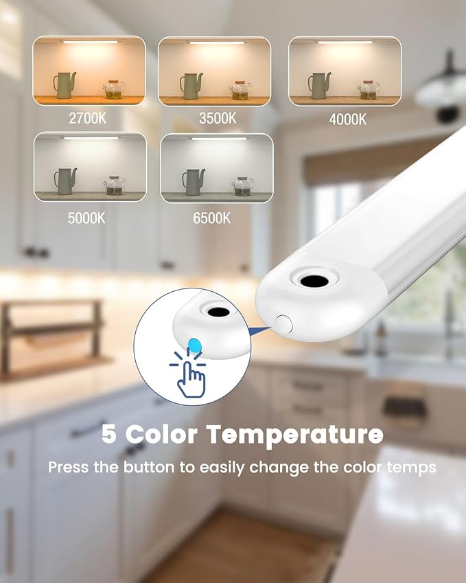 MYPLUS 24" Under Cabinet Lighting, 2pcs Hand Wave Sensor Under Counter Lights for Kitchen, 600LM Bright LED, 5 Color Temps, Dimmable Under Cabinet Lights Plug in for Desk,Sink,Workbench
