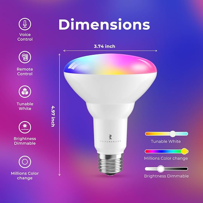 THIRDREALITY Smart Color Bulb ZB3, Zigbee hub Required, 650 Lumens, BR30/E26 Flood Light,RGB Full Color, ETL/FCC Certified,Compatible with Home Assistant, SmartThings, Aeotec, Homey, Hubitat, Alexa