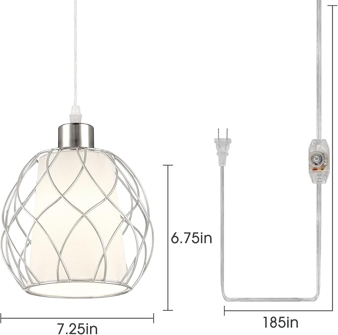 Hanging Lights with Plug in Cord,Hanging Lamps that Plug into Wall Outlet with Dimmable Switch and 15 ft Clear Cord, Swag Lamp for Bedroom Kitchen Island Living Room (Bulb Included)