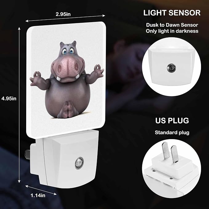 LED Night Light Lamp with Smart Sensor Dusk to Dawn Sensor,Fun Cartoon Hippo Night Light Daylight White,0.5W Plug-into Wall for Adults,Bedroom,Bathroom,Hallway,Kitchen