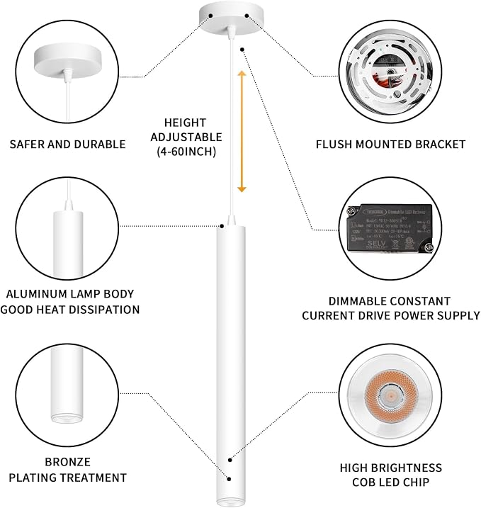 Modern Pendant Lights 4000K White LED Dimmable Pendant Light Fixtures Pendant Lighting for Kitchen Island,Bar,Bedroom, 15.7inch, 10W, ETL, 3Pack