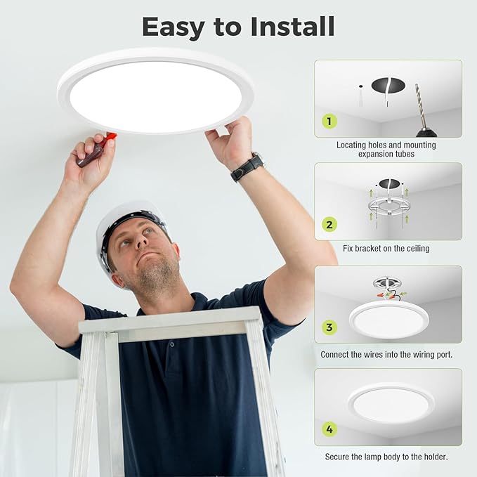 hepside 1Pack LED Flush Mount Ceiling Light Fixture, 15Inch 30W, Dimmable&3000K/3500K/4000K/5000K/6500K Adjustable Low Profile Ceiling Lights, Round Flat Ceiling Light for Kitchen,Hallway-White