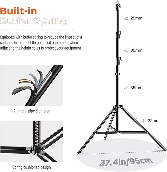 Godox Light Stand 112in/9.3' Photography Light Stand Heavy Duty with 1/4” to 3/8” Universal Screw Carry Bag Portable for Photography Studio Portrait Shooting