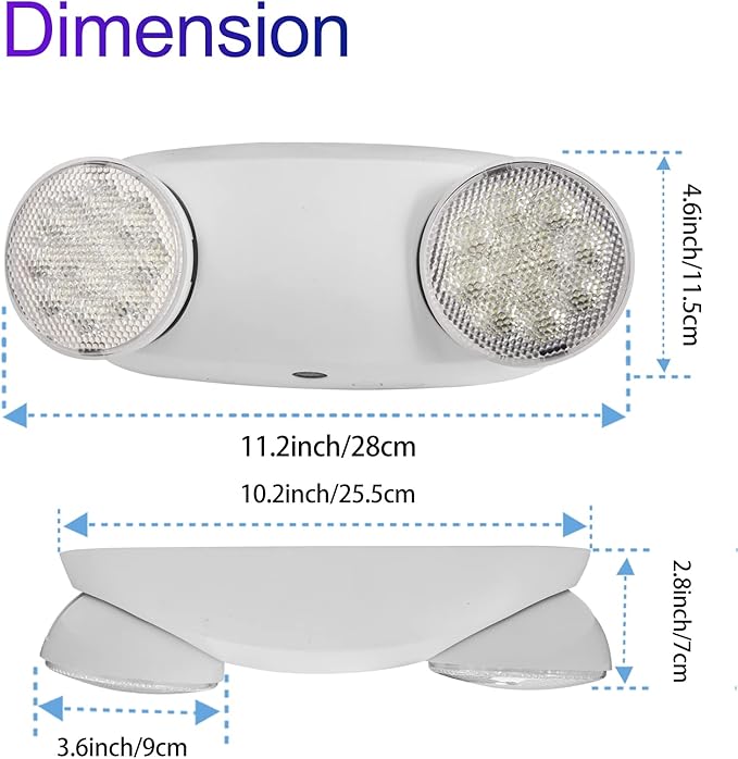 TANLUX LED Emergency Lights with Battery Backup, Two Head Adjustable Commercial Exit Light Fixtures, UL Listed, AC 120/277V, Hardwired, 2 Pack (White)