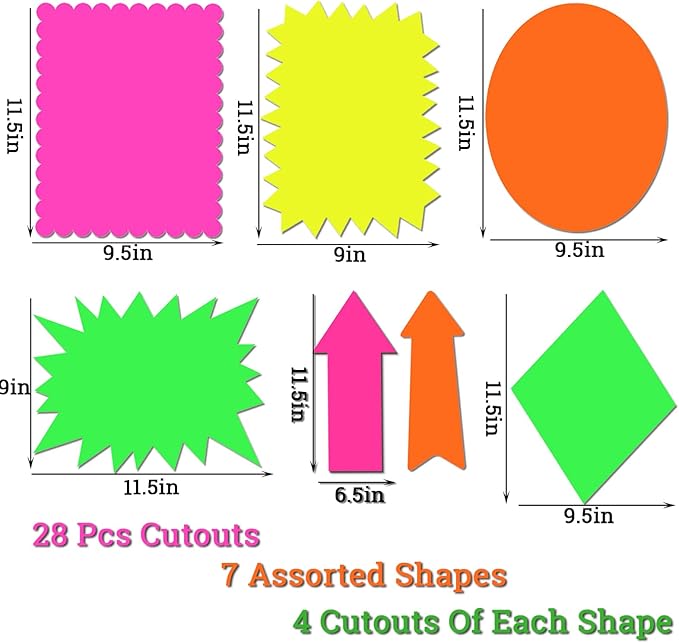 LinQuick Large 9.5x11.5in Neon Poster Board Cutouts,Burst Star Garage Sale Yard Sale Sign,Paper Signs for Science Fair Projects Decoration,School Presentation Supplies