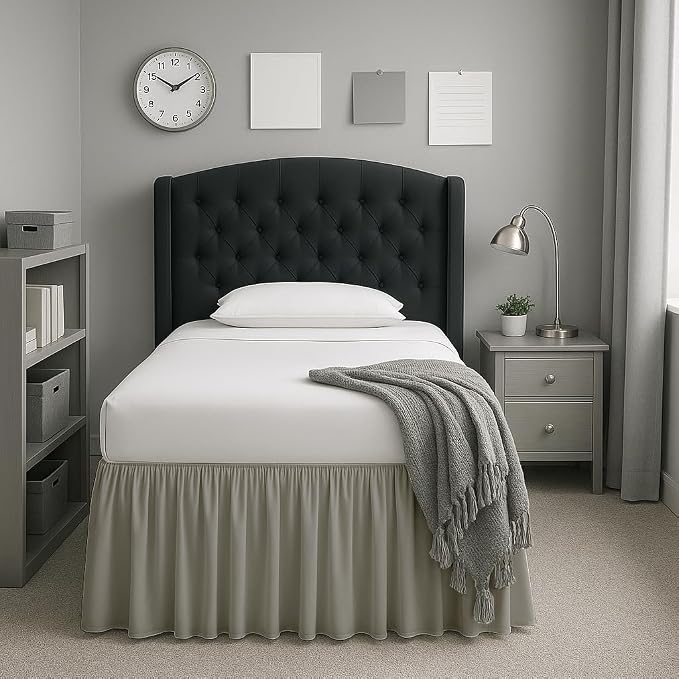Cottingon Dorm Bed Skirt Twin XL 32" with Split Corners, 100% Microfiber Soft and Stylish, College Room Essential, Extra Long Dust Ruffle for Extended Beds, Light Grey