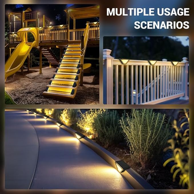 6 Pack Solar Step Lights for Outside, 24 LEDs Solar Stair Lights Waterproof IP65, Solar Deck Lights Outdoor Decor for Garden, Porch, Pathway, Patio, Fence, Balcony(Warm White)