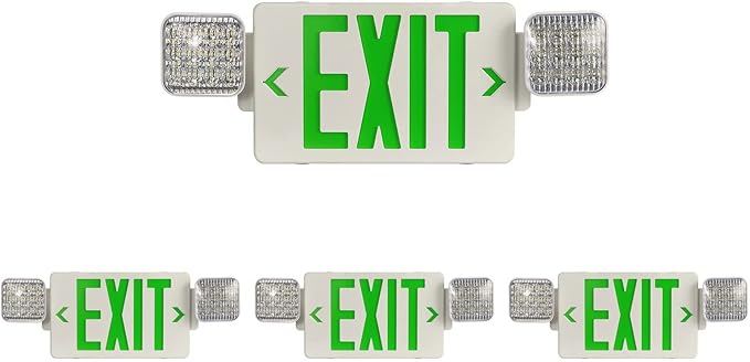 GZRUIYANG Exit Sign with Emergency Lights Green, LED Emergency Exit Light with Battery Backup, UL 924 Certified, AC 120/277V, Commercial Emergency Lights Combo for Business - 4 Pack
