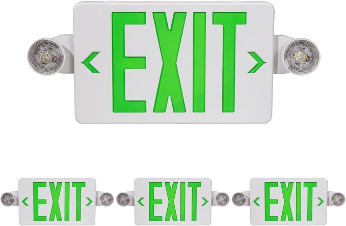 TANLUX Green Exit Sign with Emergency Lights, LED Emergency Exit Light with Battery Backup, UL Listed, AC 120/277V, Commercial Emergency Lights Combo for Business - 4 Pack