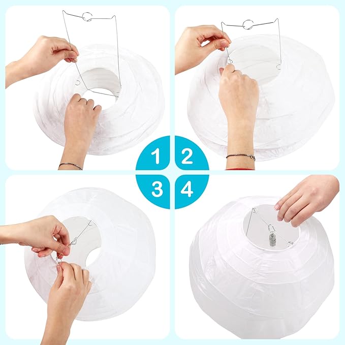 LIHAO 10’’ White Paper Lanterns with Lights, Chinese Lanterns Decorative for Party Decorations Wedding Anniversary Birthday Indoor Outdoor Home