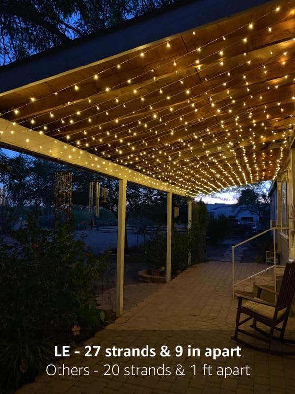 LE 594 LED Curtain Lights for Bedroom Wall, Plug in Window Hanging Fairy String Lights, Indoor Outdoor Wedding Party Backdrop Lights, Twinkle Lights for Patio Decor (20x10ft, 27 Strings, 9" Apart) | 27 Hang Down String Lights, XL Size, 9" Apart, Weddin...