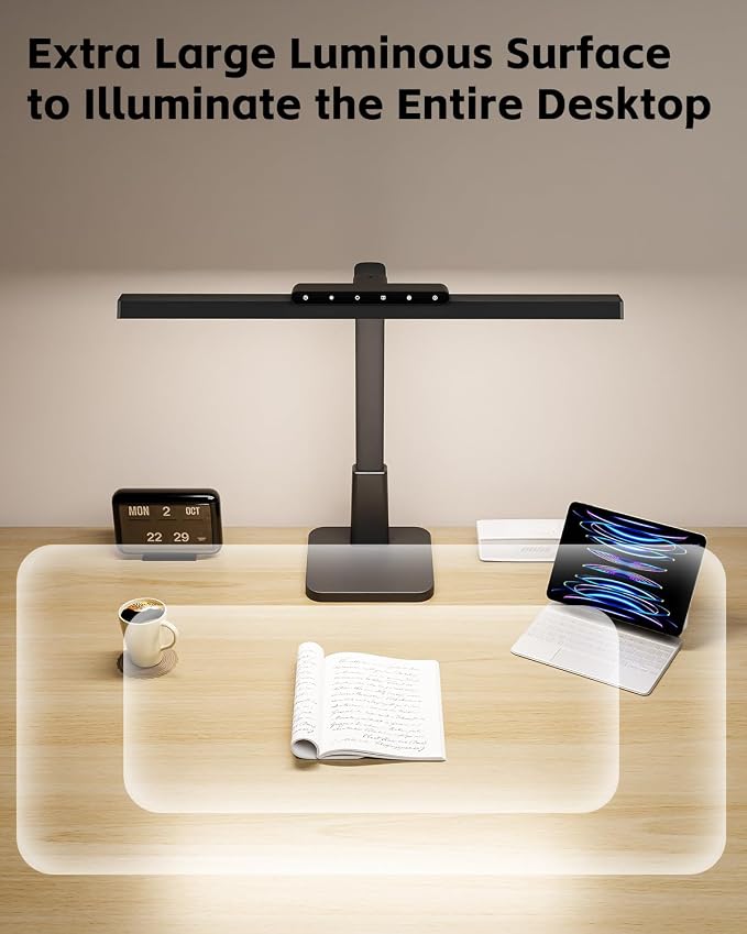 Desk Lamp with Stable Base, 1600LM Computer Desk Light with Timer Function | Eye-Caring Desk Light for Home Office, 3 Color Modes Stepless Dimming Task Light with Memory Function