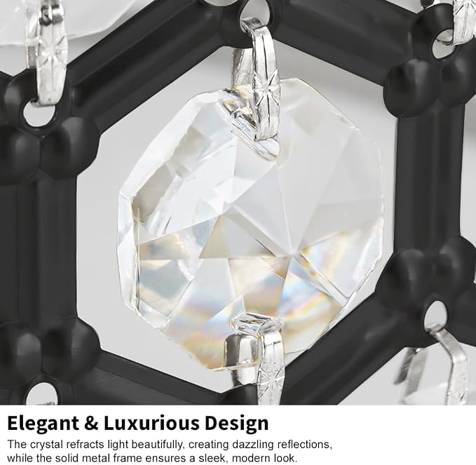 Lxybcce Black Crystal Ceiling Light Fixture - Modern Semi Flush Mount Ceiling Light for Hallway, Kitchen Lighting Fixtures Ceiling, Dazzling Prism Chandelier for Foyer Closet Bedroom, 3 Light, 12 in
