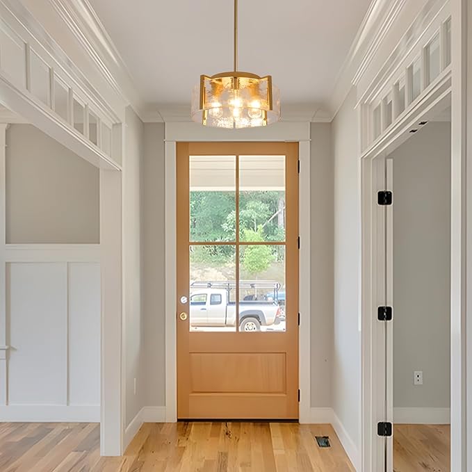 Gold Chandeliers for Dining Room Light Fixture, 4-Light Foyer Lighting Fixtures Pendant Lights Kitchen Island, Adjustable Modern Farmhouse Chandelier for Entryway Bedroom Bathroom Foyer Living Room
