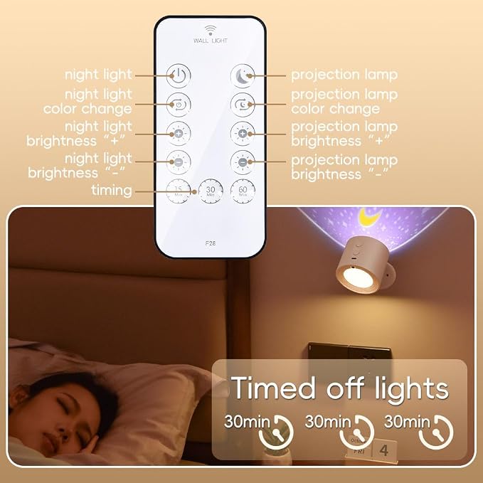 LED Wall Mount Light with Projection Rechargeable Wall Light, 3 Color Temperatures, Remote Control and Touch, 360° Rotating Dimmable Cordless Wall Light for Study Bedroom Reading Bedside (white)
