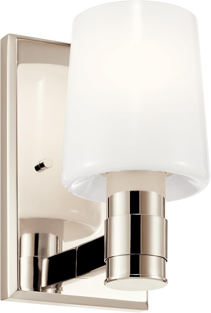 Kichler Adani 1-Light Wall Sconce, Modern Light with Opal Glass in Polished Nickel, for Bathroom, Powder Room, Kitchen, Bedroom, or Hallway (8.5" x 5"), 55174PN