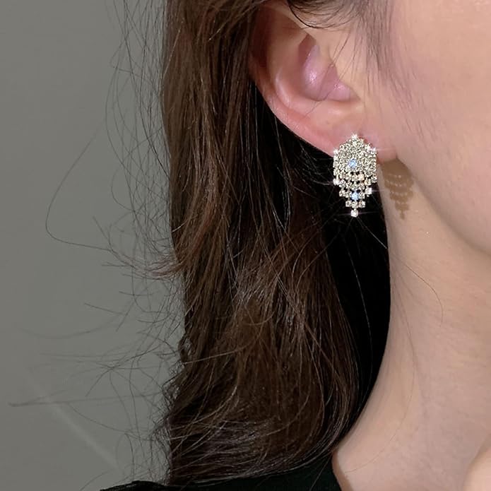 Luxval Rhinestone Earrings Dangling for Women Sparkly Silver Dangle Earrings Girls Long Chandelier Earrings Tassel Lightweight Ear Studs Cubic Zirconia Crystal Statement