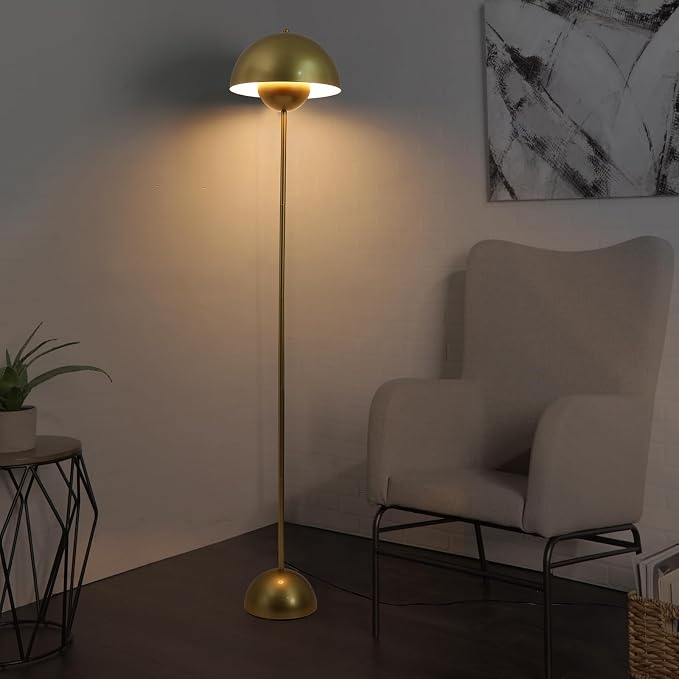 Mid-Century Modern Metal Bud Floor Lamp for Home and Office, Pearl Gold | Indirect lighting, fits narrow spaces,fit for bedroom, living room & office, match with modern, industrial, farmhouse decor