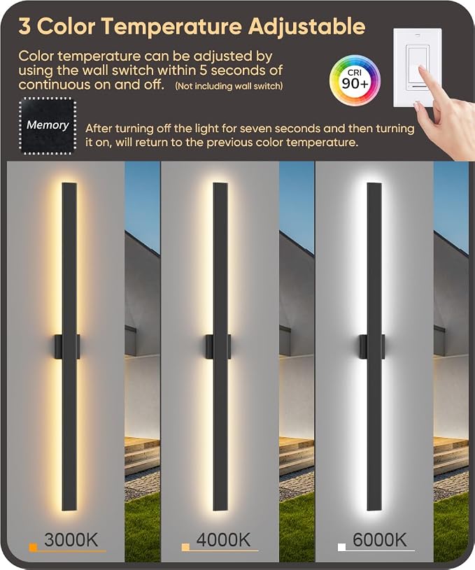 Aipsun Black Outdoor Wall Sconce 3000K 4000K 6000K, 56.3in Modern Exterior Light 1 Pack, Long LED Linear Wall Light Outside Lighting for Entrance, Hallway, Garage, Porch(3CCT)