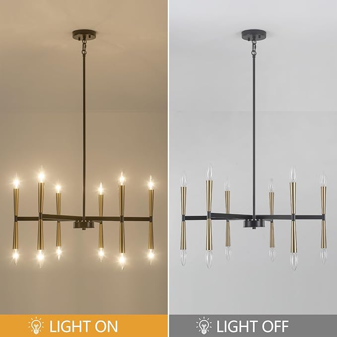 12 Light Black and Gold Modern Farmhouse Chandelier, Large Foyer Chandeliers for High Ceilings, Gold Pendant Light Fixture for Living Room Dining Room Staircase Entryway Kitchen Over Table
