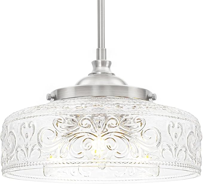 Brushed Nickel Pendant Light with Clear Glass Lampshade, 3-Light Adjustable Pendant Lights Kitchen Island, Vintage Kitchen Pendant Light Ceiling Hanging Lights for Dining Room Hallway Bathroom, E12*3