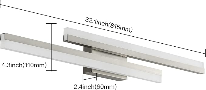 PRESDE 32 Inch LED Bathroom Vanity Light Bar, Modern Brushed Nickel Bath Lighting Fixture Over Mirror Dimmable