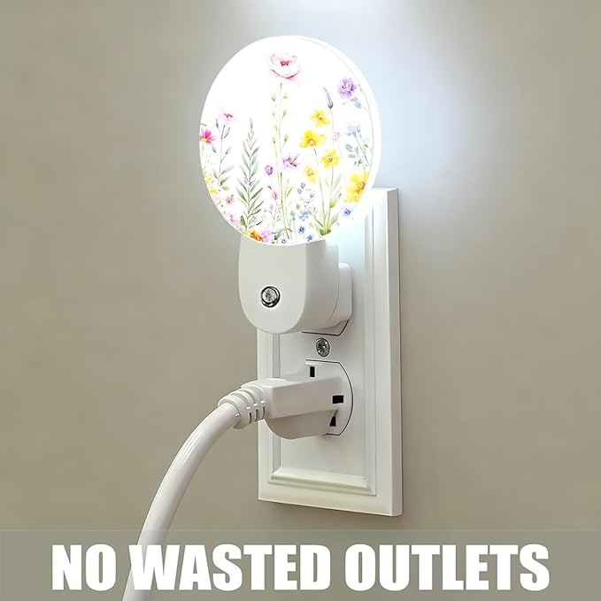 Plug-in Watercolor Wildflower Garden Night Light Floral Flower Meadow Nightlight with Dusk to Dawn Sensor, Auto On/Off 0.5W Energy-Saving LED Lighting for Men Women Boys Girls Gift