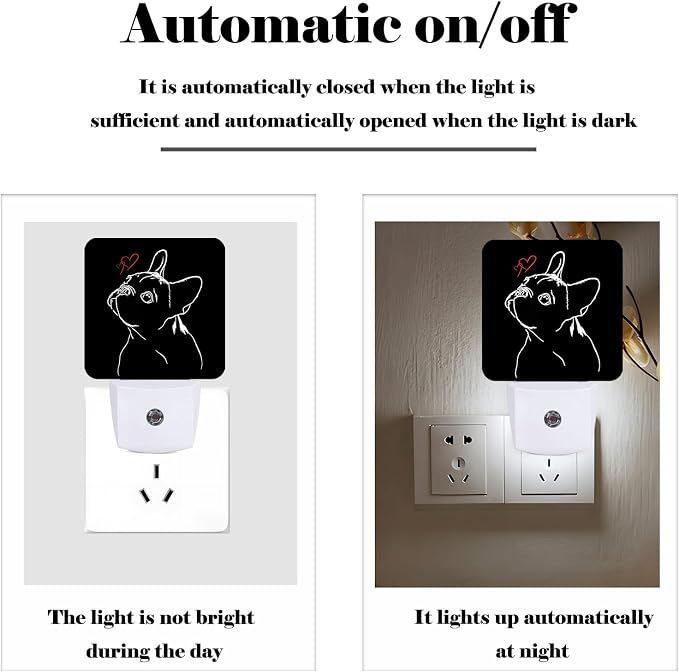 French Bulldog Night Light,Red Heart Plug-in Night Lights with Dusk-to-Dawn Sensor for Stairway,Hallway,Bedroom Sleep Friendly Ideal for Women/Girls/Boys Gift,0.5w