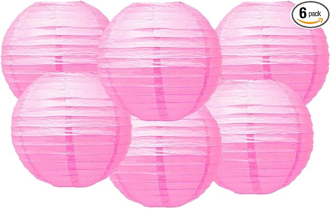 Pack of 6 Round Paper Lantern Lamp Paper Lanterns Party Decorations (Rose Pink, 4"/10CM)