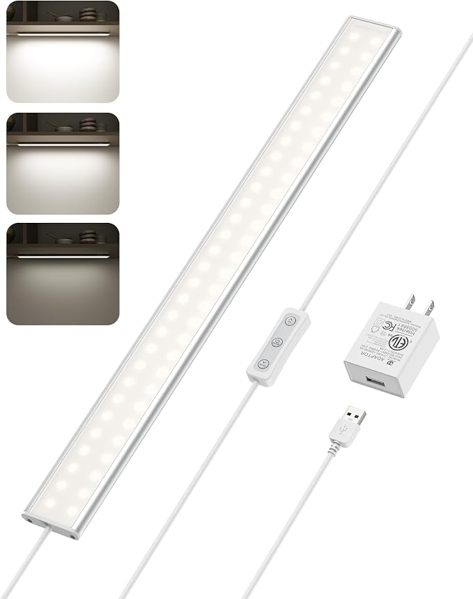 ASOKO 16 Inch Under Counter Light 4500K Plug in Desk Closet Lamp | ASOKO 16" Under Cabinet LED Light, Dimmable 4500K Plug in Closet Counter Light with Memory, Kitchen Desk