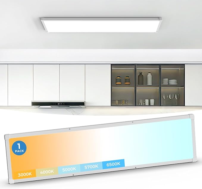 1x4 LED Flat Panel Light Surface Mount 1 Pack,5CCT Selectable,White | 6500LM,5 Wattage Selectable, 0-10V Dimmable LED Ceiling Light Fixture with Corner Protection for Office & Commercial