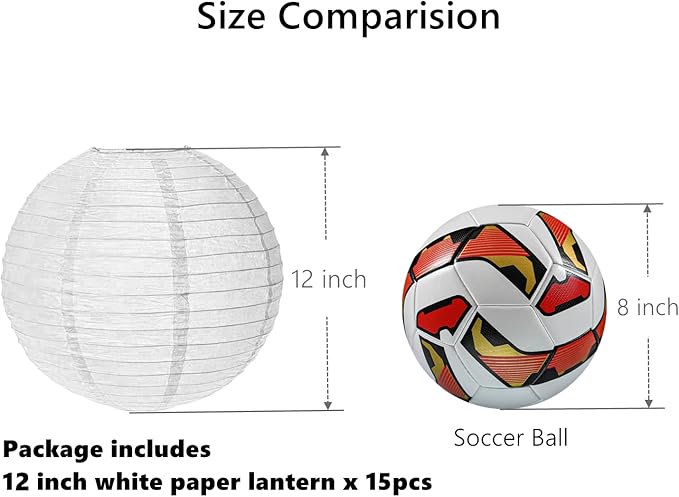 15pcs White Paper Lanterns Hanging Ball Lanterns for Birthday Wedding Bridal Baby Shower Art Class Home Outdoor Indoor Party Decoration (12 inch)