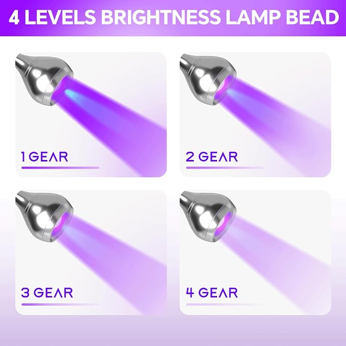 UV Nail Lamp - UV Light for Gel Nails, Flash Cure Lamp | LED Gooseneck Flash Cure Lamp for Nails, Manicure Dryer Black Light with Clamp, 365+395nm 5V 3W 4 Levels Dimming Silver