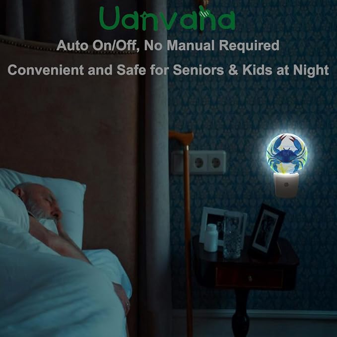 Blue Crab Night Light Shellfish Sea Grass Night Lights Plug into Wall 0.5W LED Lighting Auto on/Off for Hallway Stairway Kitchen Home Decor