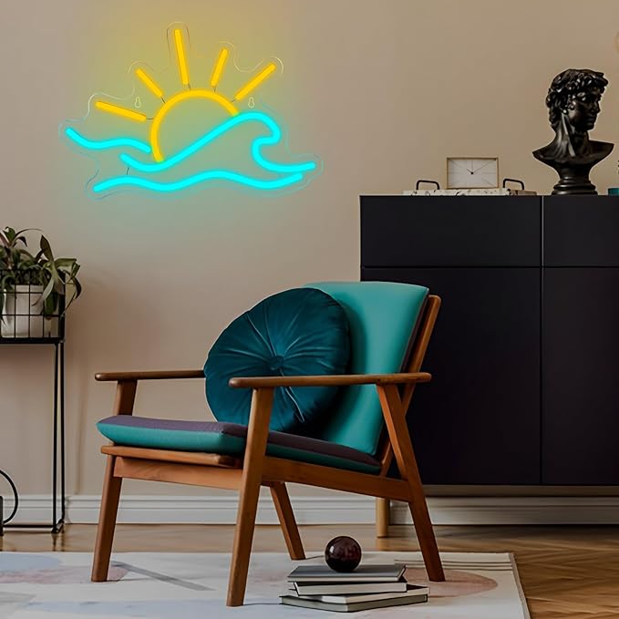 Sunrise Sunset Neon Sign, Dimmable Sun Sea Wave LED Neon Light for Wall Decor, USB Powered Ocean Surf Neon Signs, Acrylic Sun Sign for Bedroom Living Room Bar Cafe Game Room Birthday Party Christmas