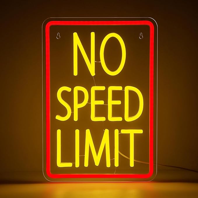 No Speed Limit Neon Sign, LED No Speed Limit Sign Light for Garage Decor | Dimmable No Speed Limit Racing Neon Sign for Car Enthusiasts Garage Decor Man Cave Workshop Bar Auto Shop Gift for Car Lovers