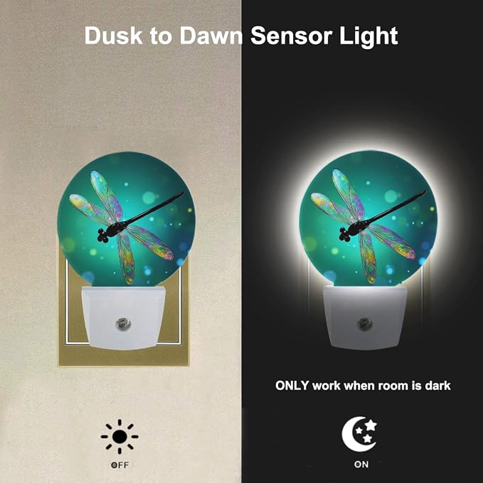 EKOBLA Dragonfly Night Light, Fantasy Green Dragonfly Night Lights Plug Into Wall with Dusk to Dawn Light Sensors for Bedroom, Bathroom, Hallway, Kitchen