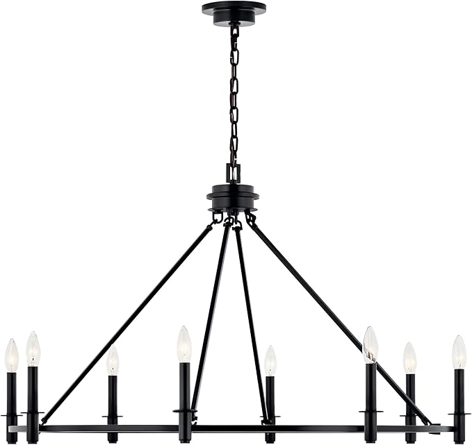 KICHLER Carrick 8-Light Chandelier, Updated Traditional Light in Black, Sloped Ceiling Compatible, for Dining Room, Office, Foyer or Bedroom (23.7" x 40.75"), 52706BK