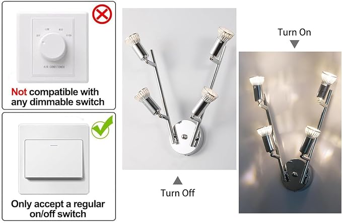 Qcyuui Modern 4-Light Track Lighting Kit, Flush Mount Wall/Ceiling Spot Lights Fixture, LED Track Lighting with Chrome Rotatable Light Head for Kitchen Living Room, 4×GU10 Bulb (Included)