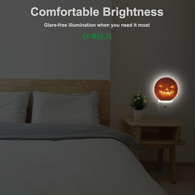 EKOBLA Spooky Pumpkin Face Plug-in Nightlights Halloween Horror Scary Pumpkin Jack Night Lights Plug into Wall Dusk to Dawn Sensor LED for Men Women Boys Girls