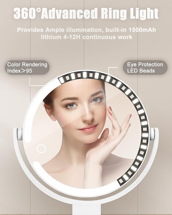 30X/1X Wall Mounted Magnifying Makeup Mirror with Power Suction Cup, Rechargeable Double Sided Regular HD/Magnification 3 Color Modes Adjustable Brightness Mirror with Lights for Bathroom, Travel