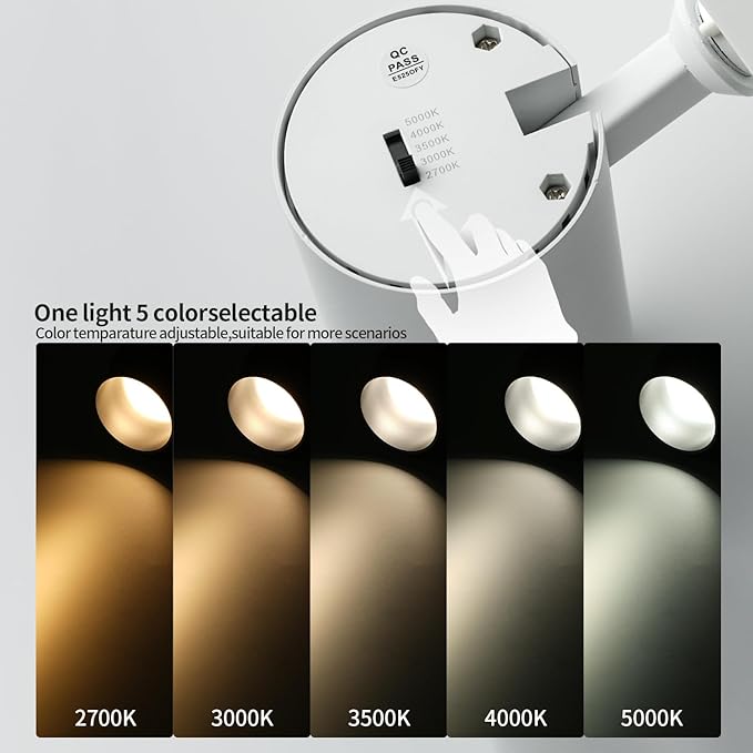 mirrea 5-Color Zoomable H-Type White Track Lighting Heads, 13.5W LED Track Light Head, 2700K-5000K Adjustable, Beam Angle 15°-45° Ceiling Spotlight Fixtures Pack of 6