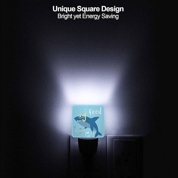 LED Night Light,Funny Cartoon Shark Kids LED Night Light Plug into Wall with Dusk to Dawn Light Sensor White Energy Efficient Nightlight for Bedroom Bathroom Hallway Living Room Kitchen