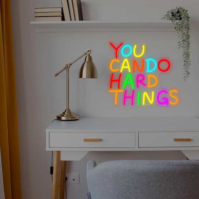 You Can Do Hard Things Neon Sign Inspirational Classroom Neon LED Light | Dimmable Kids Wall Art Neon Signs for Classroom Backdrop Library Office Bedroom Reading Room Birthday Party Decoration