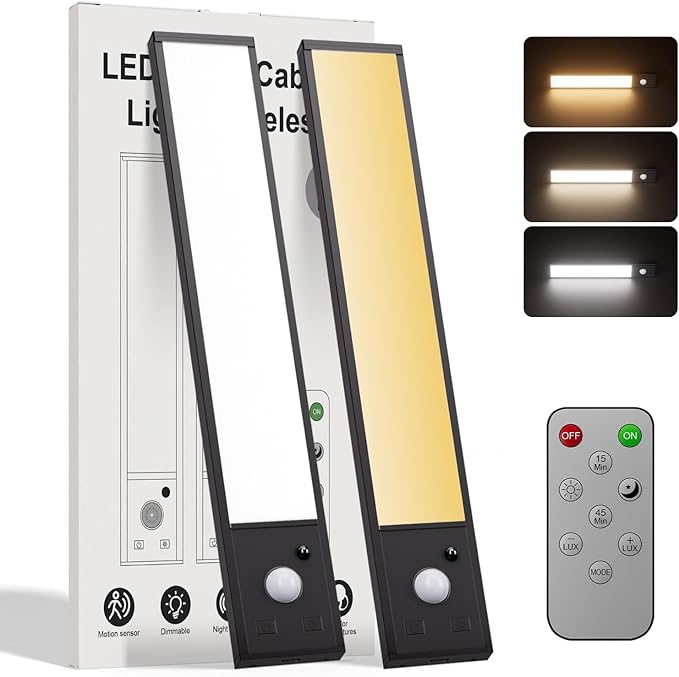 8inch Under Cabinet Lighting ,56 LED -3 Color& 7 Levels under cabinet lights rechargeable,3000mah Dimmable Magnetic Cabinet Lights, Motion Activated Under Cabinet Light for kitchen丨Remote 丨2pack