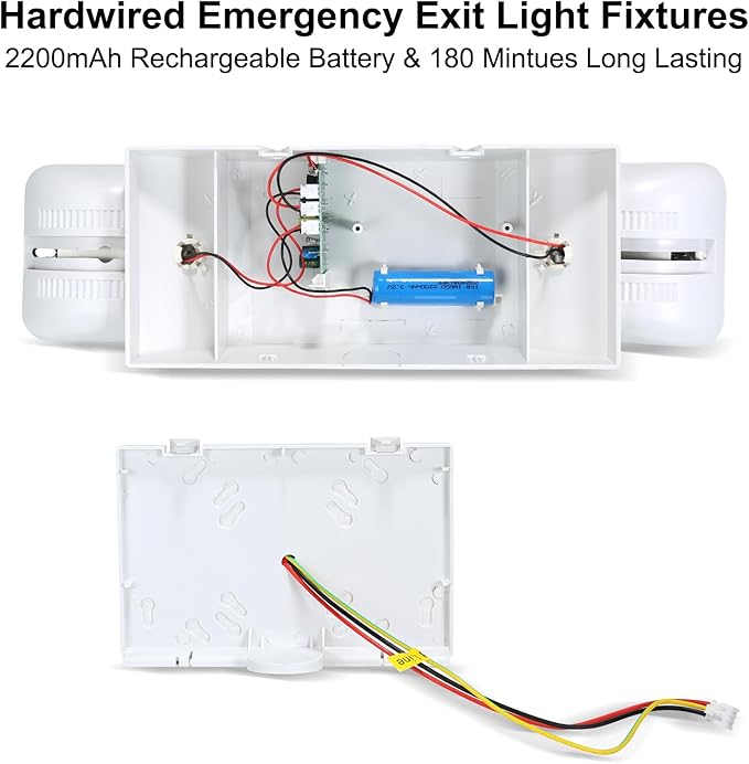 Commercial LED Emergency Lights with Battery Backup, 2 Head Indoor Fixture, AC120-277V Hardwired 6 PCS