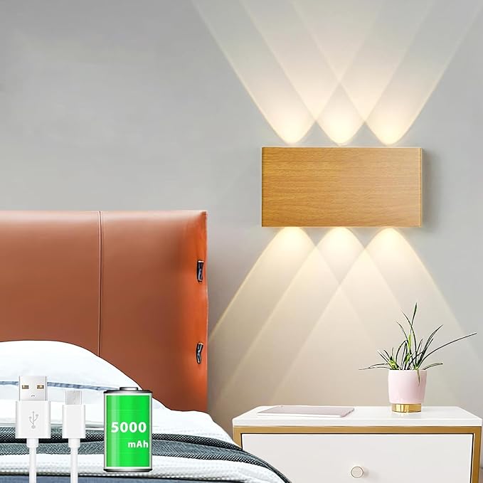 Shelprojsu LED Magnetic Wall Sconce Lights,5000mAh Wireless Bedside Wall Light USB Rechargeable Reading Wall Lamp,3 Lighting Colors and Dimmable Battery Operated Wall Sconces (Wood Color, 1 pcs)