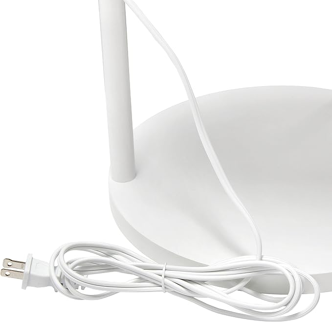 Simple Designs 62.5" LF2010-WHT Round Modern Shelf Etagere Organizer Storage Floor Lamp with 2 USB Charging Ports, 1 Charging Outlet and Linen Shade for Living Room Bedroom Office, White