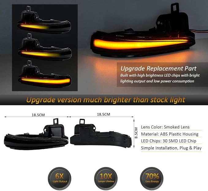 D-Lumina Sequential LED Side Mirror Turn Signal Lights Smoked Lens for RAV4 2019-2025, Tacoma 2016-2023, Highlander 2020-2025, Alphard Velltire, Dynamic Indicator Strip Mirror Marker Light, Pack of 2
